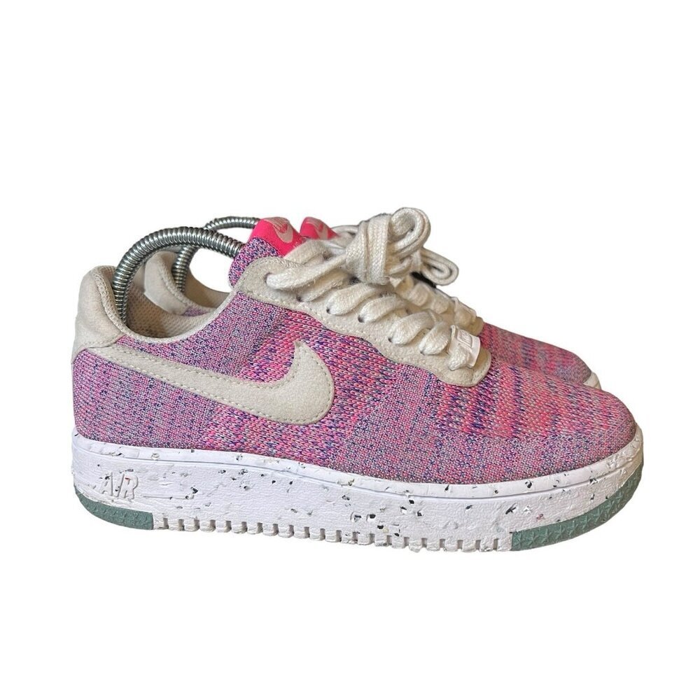 Women's Nike Air Force 1 Low Crater Flyknit Fuchsia Glow Pink White Size 5.5